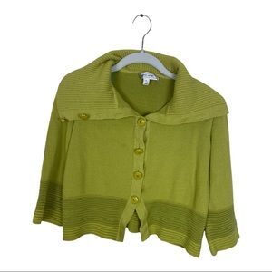 St. John Sport Size Small Green Wool Button Up Cropped Cowl Neck Sweater